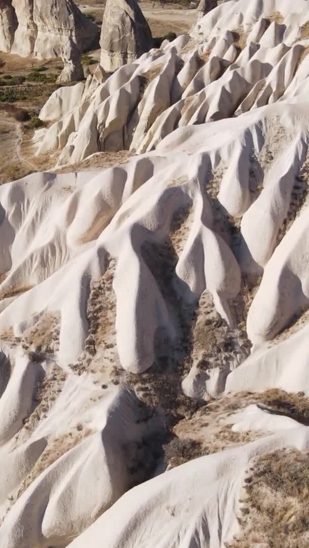 Vertical video Cappadocia landscape aerial view. Turkey. Goreme National Park — Stock Video