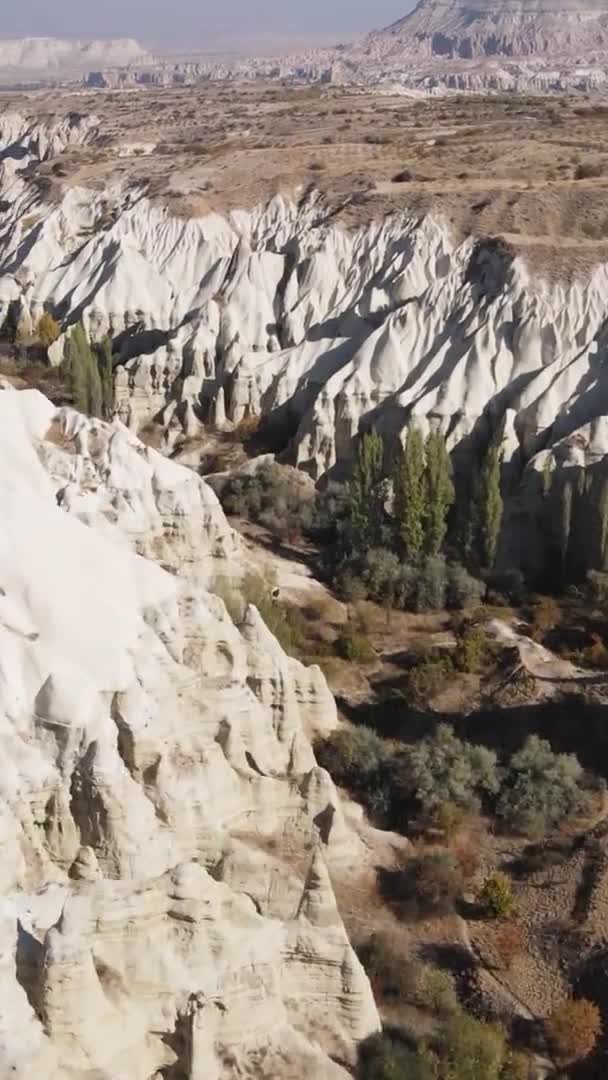 Video verticale Cappadocia paesaggio vista aerea. Tacchino. Parco nazionale di Goreme — Video Stock