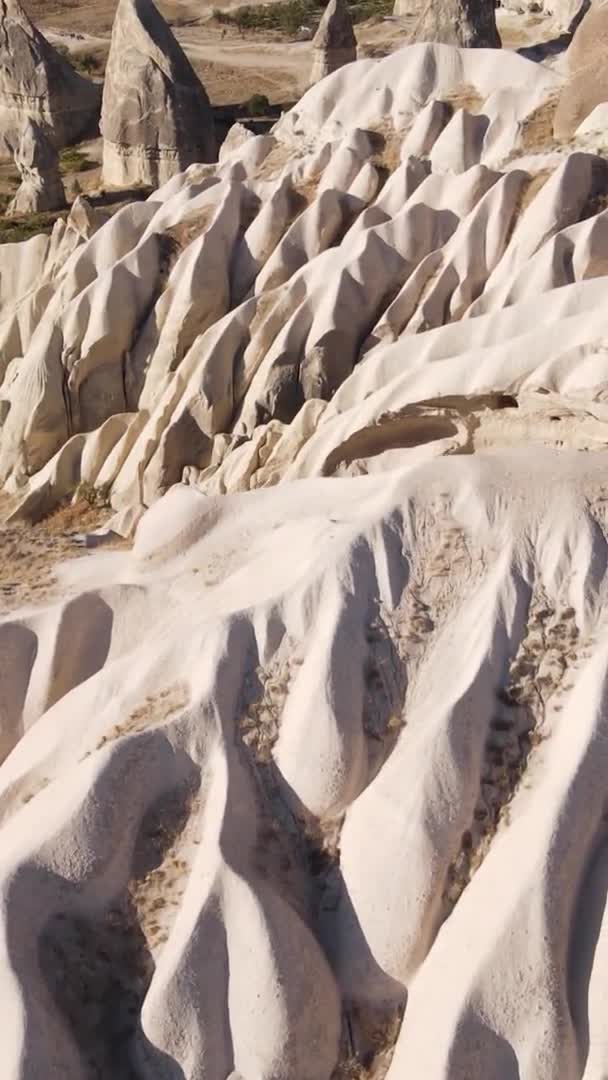 Vertikal video Cappadocia landskap antenn vy. Turkiet. Goreme National Park — Stockvideo