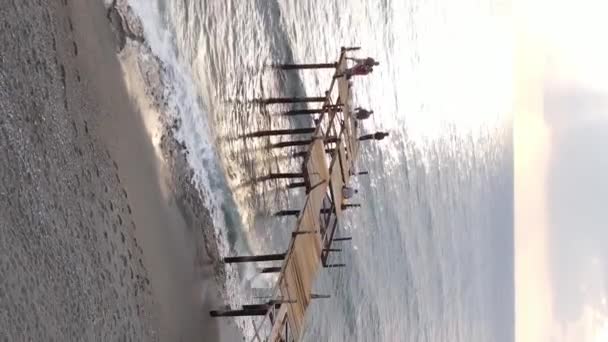 Vertical video beach at the seaside resort town. Turkey. — Stock Video