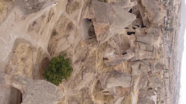 Függőleges videó Cappadocia táj légi felvétel. Törökország. Goreme Nemzeti Park — Stock videók
