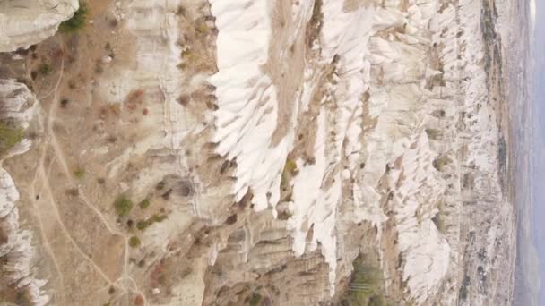 Verticale video Cappadocië landschap luchtfoto. Turkije. Nationaal park Goreme — Stockvideo