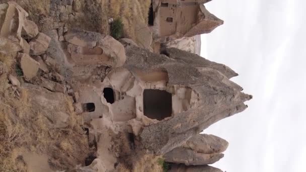 Vidéo verticale Cappadoce paysage vue aérienne. La Turquie. Parc national de Goreme — Video