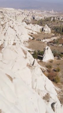 Dikey video Cappadocia manzara havası. Hindi. Goreme Ulusal Parkı