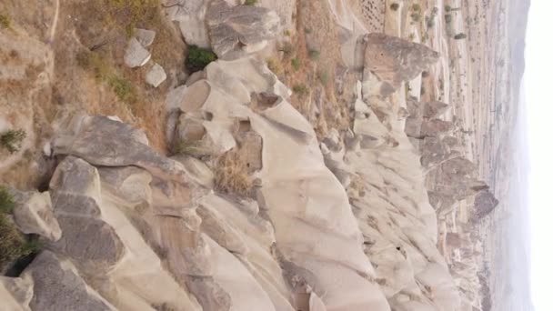 Vidéo verticale Cappadoce paysage vue aérienne. La Turquie. Parc national de Goreme — Video