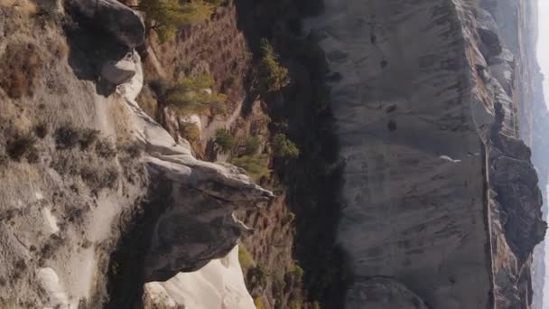 Video vertical Vista aérea del paisaje de Capadocia. Pavo. Parque Nacional Goreme — Vídeo de stock