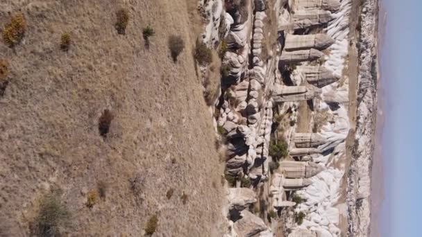 Video verticale Cappadocia paesaggio vista aerea. Tacchino. Parco nazionale di Goreme — Video Stock