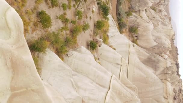 Vertikal video Cappadocia landskap antenn vy. Turkiet. Goreme National Park — Stockvideo