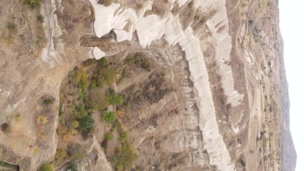 Vertical video Cappadocia landscape aerial view. Turkey. Goreme National Park — Stock Video