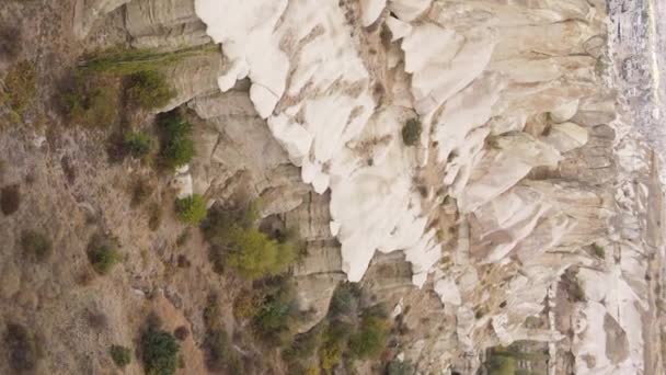 Video vertical Vista aérea del paisaje de Capadocia. Pavo. Parque Nacional Goreme — Vídeo de stock