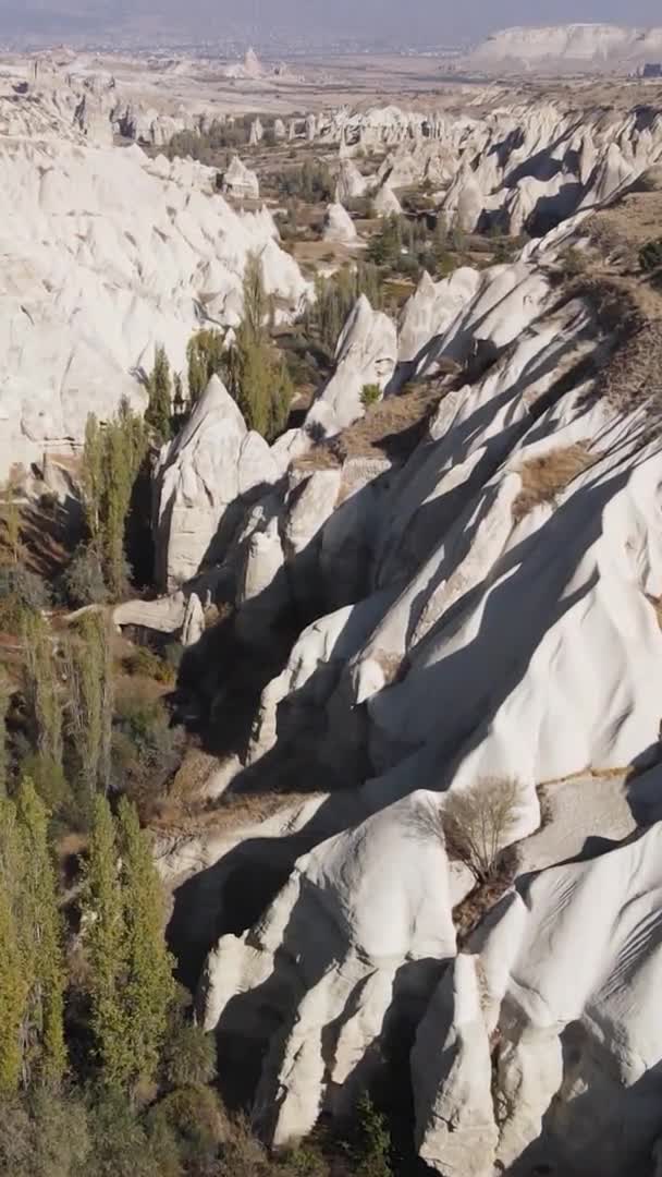 Video vertical Vista aérea del paisaje de Capadocia. Pavo. Parque Nacional Goreme — Vídeos de Stock