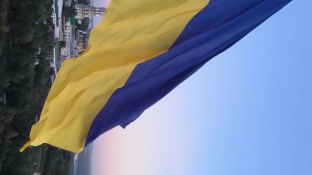 Vídeo vertical Bandeira nacional da Ucrânia. Vista aérea. — Vídeo de Stock