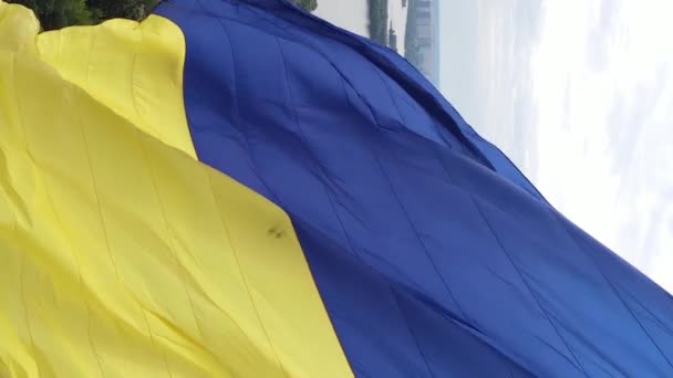 Vidéo verticale drapeau national de l'Ukraine. Vue aérienne. — Video