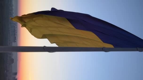 Κάθετη βίντεο Εθνική σημαία της Ουκρανίας. Αεροφωτογραφία. — Αρχείο Βίντεο