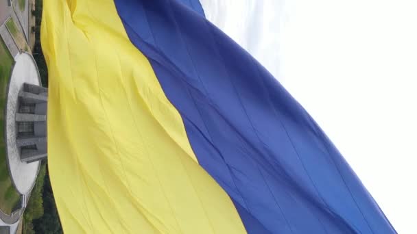 Vertikales Video Nationalflagge der Ukraine. Luftaufnahme. — Stockvideo