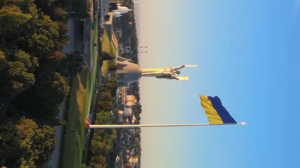 Vertical video National flag of Ukraine. Aerial view. — Stock Video