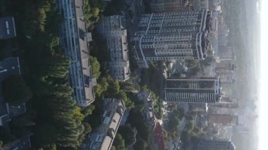 Ukrayna 'nın dikey video başkenti Kyiv. Hava görüntüsü. Kiev