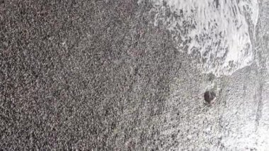 Sahile yakın bir yerde dikey bir deniz manzarası var. Kıyı sahili kıyılarına yakın çekim. Yavaş çekim