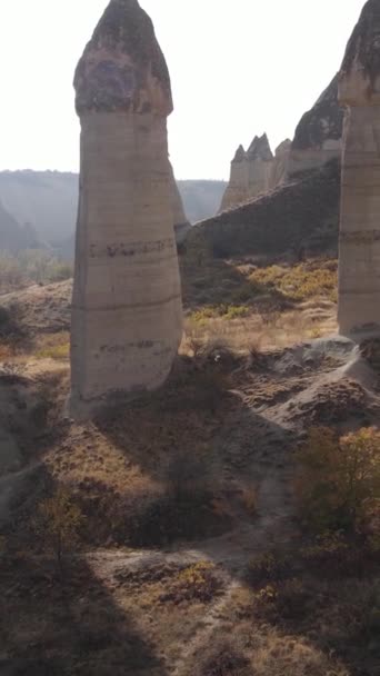 Kappadokien Landschaft Luftaufnahme. Türkei. Goreme-Nationalpark. Vertikales Video — Stockvideo