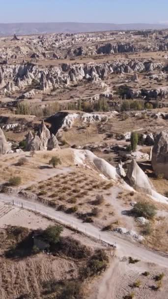 Cappadocia landscape aerial view. Turkey. Goreme National Park. Vertical video — Stock Video
