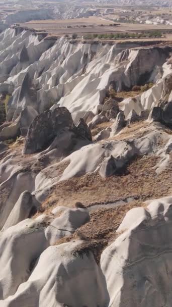 カッパドキアの風景空撮。トルコだ。ゴーメ国立公園。垂直ビデオ — ストック動画