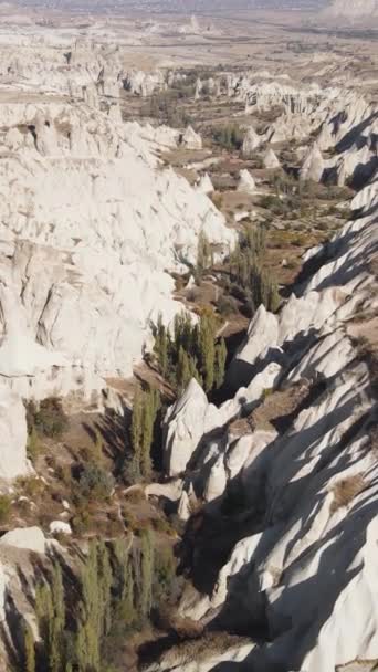 Kappadokia krajina letecký pohled. Krocan. Národní park Goreme. Svislé video — Stock video