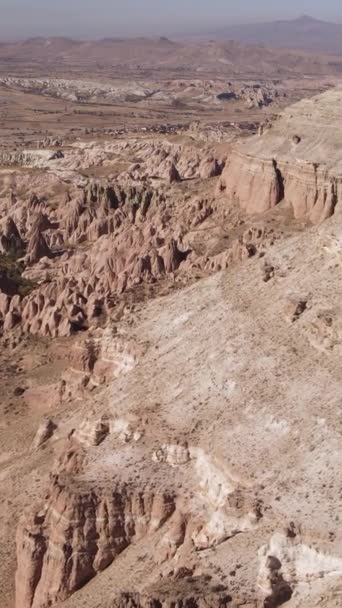 Cappadocia landscape aerial view. Turkey. Goreme National Park. Vertical video — Stock Video