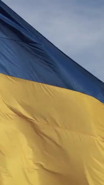 Pionowe wideo Narodowa flaga Ukrainy w dzień. Widok z lotu ptaka. — Wideo stockowe