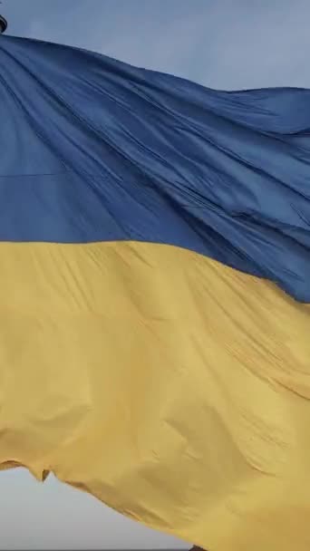 Вертикальне відео Національний прапор України вдень. Вид з повітря. — стокове відео