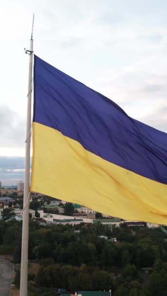 Video verticale Bandiera nazionale dell'Ucraina di giorno. Vista aerea. — Video Stock