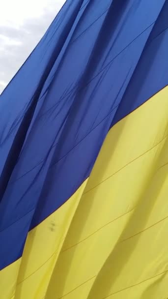 Vídeo vertical Bandera nacional de Ucrania por día. Vista aérea. — Vídeos de Stock
