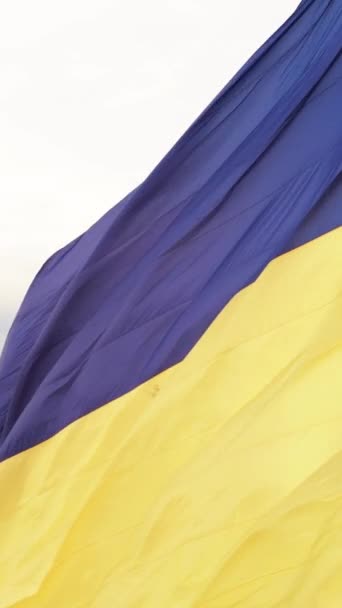 Verticale video Nationale vlag van Oekraïne overdag. Luchtzicht. — Stockvideo
