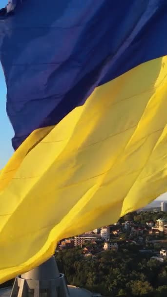 Vertikales Video Nationalflagge der Ukraine bei Tag. Luftaufnahme. — Stockvideo