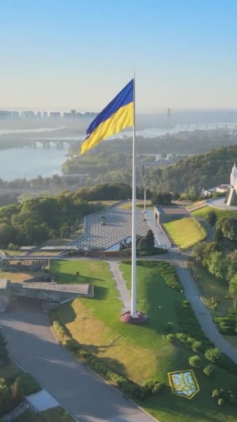 Vertical video National flag of Ukraine by day. Aerial view. — Stock Video