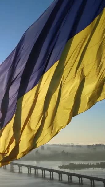 Vídeo vertical Bandeira nacional da Ucrânia por dia. Vista aérea. — Vídeo de Stock