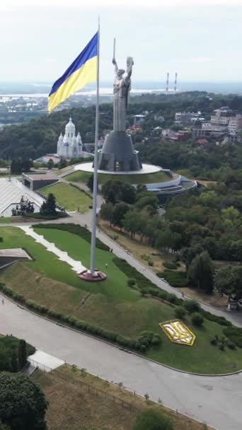 Вертикальне відео Національний прапор України вдень. Вид з повітря. — стокове відео