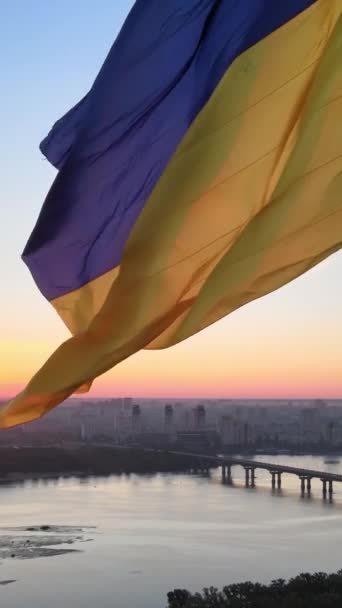 Vídeo vertical Bandera nacional de Ucrania por día. Vista aérea. — Vídeos de Stock