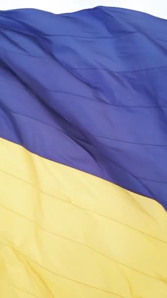 Vídeo vertical Bandeira nacional da Ucrânia por dia. Vista aérea. — Vídeo de Stock