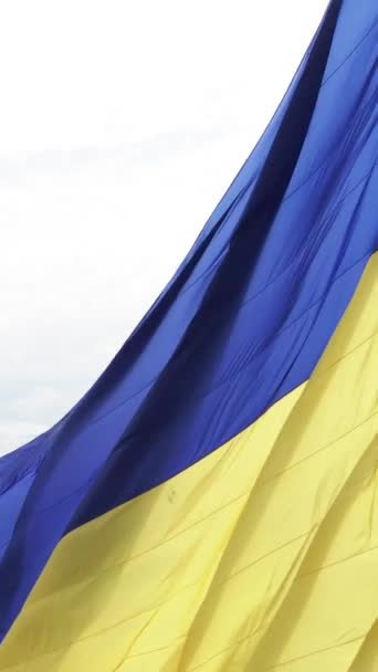 Vertical video National flag of Ukraine by day. Aerial view. — Stock Video