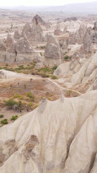 Cappadoce paysage vue aérienne. La Turquie. Parc national de Goreme. Vidéo verticale — Video