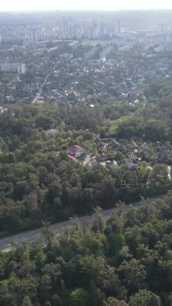 Vista aerea del confine tra la metropoli e la foresta. Video verticale — Video Stock