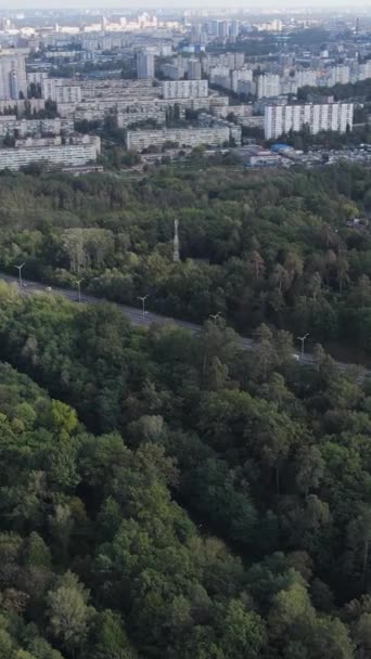 Luftaufnahme der Grenze zwischen Metropole und Wald. Vertikales Video — Stockvideo