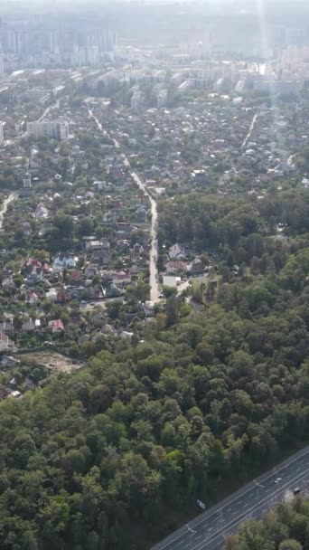 Vista aérea de la frontera de la metrópolis y el bosque. Vídeo vertical — Vídeos de Stock
