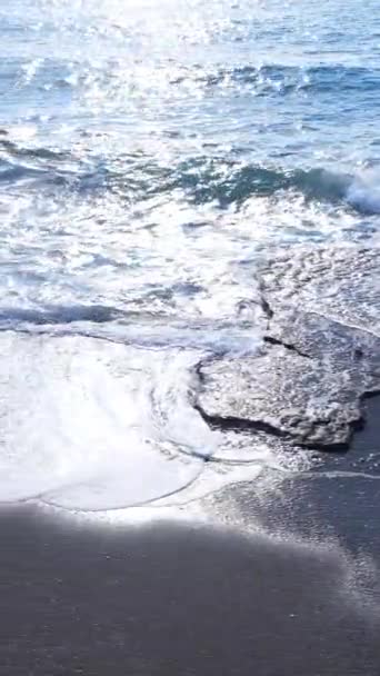 Pionowe morze wideo w pobliżu wybrzeża - zbliżenie przybrzeżnego krajobrazu morskiego. Zwolniony ruch — Wideo stockowe