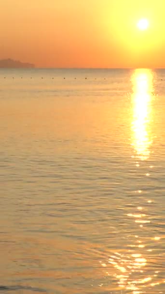 Vacker havsutsikt: Sol över havet nära stranden. Vertikal video — Stockvideo