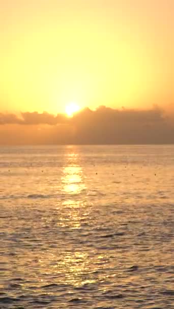 Bela paisagem marinha: Sol sobre o mar perto da costa. Vídeo vertical — Vídeo de Stock