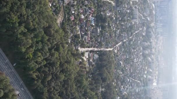 Luftaufnahme der Grenze zwischen Metropole und Wald. Vertikales Video — Stockvideo
