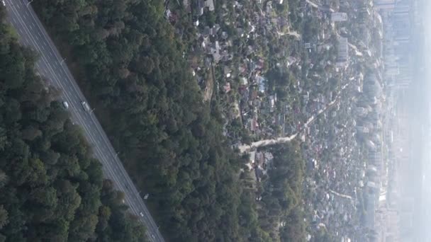 Vista aérea de la frontera de la metrópolis y el bosque. Vídeo vertical — Vídeos de Stock