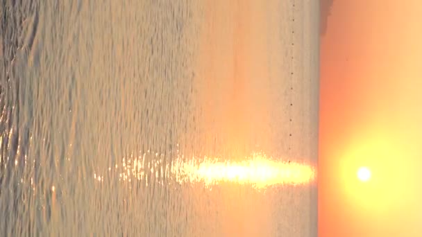 美しい海景:海岸近くの海の上に太陽。垂直ビデオ — ストック動画
