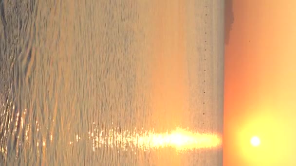 Gyönyörű kilátás: Nap a tenger felett a part közelében. Függőleges videó — Stock videók